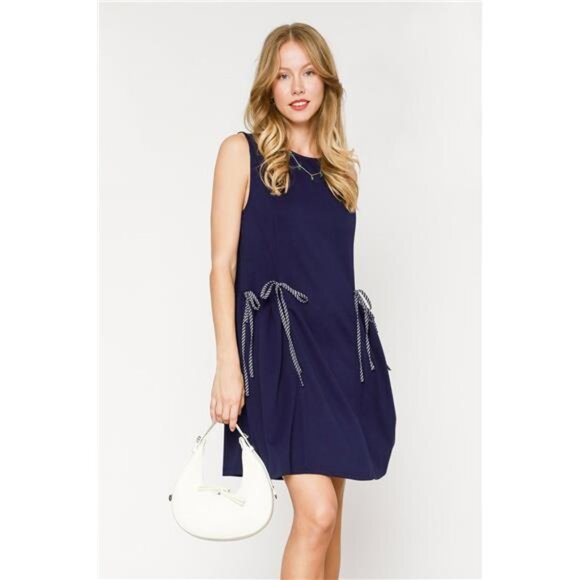 Umgee Round Neck Sleeveless Tank Dress with Pockets - Picture 1 of 3